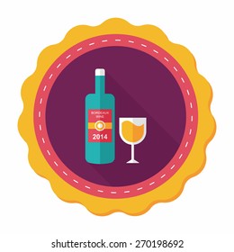Wine bottle and a glass flat icon with long shadow,eps10