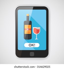 Wine bottle and a glass flat icon with long shadow, eps10