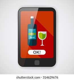 Wine bottle and a glass flat icon with long shadow, eps10