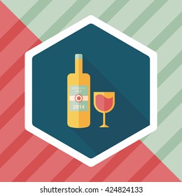 Wine bottle and a glass flat icon with long shadow,eps10