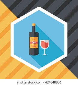 Wine bottle and a glass flat icon with long shadow,eps10