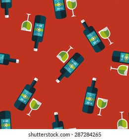 Wine bottle and a glass flat icon,eps10 seamless pattern background