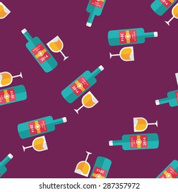 Wine bottle and a glass flat icon,eps10 seamless pattern background