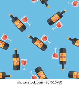 Wine bottle and a glass flat icon,eps10 seamless pattern background