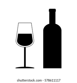 Wine Bottle and wine glass flat  on white background vector