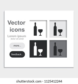 Wine bottle with glass flat placed on web page template vector icon.