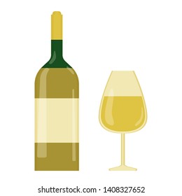 A wine bottle and a glass of wine in flat syle. Bordeaux wine concept