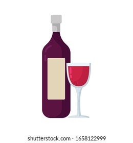 wine bottle with glass flat vector illustration