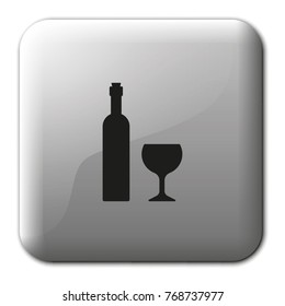 Wine bottle with glass flat vector icon.