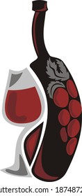 Wine bottle glass grape abstract vector illustration