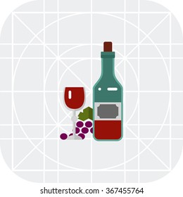 Wine bottle, glass and grape bunch
