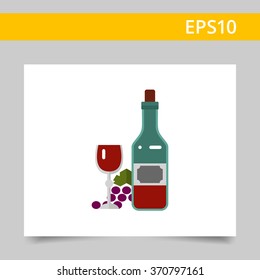 Wine bottle, glass and grape bunch