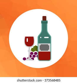 Wine bottle, glass and grape bunch