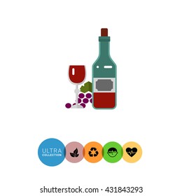Wine bottle, glass and grape bunch