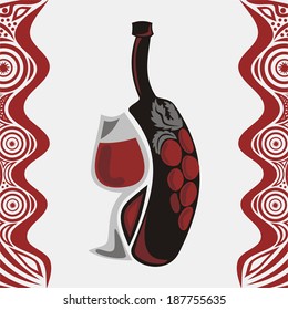 Wine bottle glass grape vector illustration