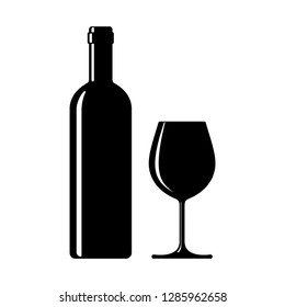 Wine bottle and glass graphic icon. Wine sign isolated on white background. Vector illustration