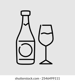 Wine Bottle Glass Happy Birthday Line Icon