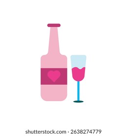 wine bottle and glass with heart detail, symbolizing celebration, date nights, or romantic toasts. Perfect for restaurant promotions or love-themed designs.