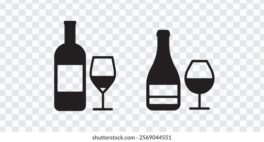 Wine Bottle and Glass Icon for Apps and Websites