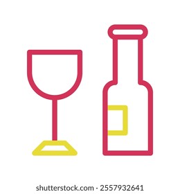 Wine bottle and glass icon. Concept of celebration, relaxation, and enjoyment.