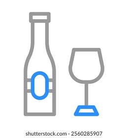 Wine bottle and glass icon. Concept of celebration, alcohol, and beverage.