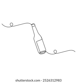 Wine bottle and wine glass icon continuous one line drawing outline vector illustration