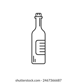 Wine bottle with glass icon in flat style. Alcohol drink vector illustration on isolated background. Champagne beverage sign business concept.