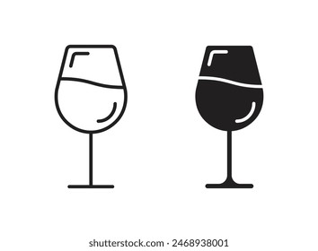 Wine bottle with glass icon in flat style. Alcohol drink vector illustration on isolated background. Champagne beverage sign business concept.