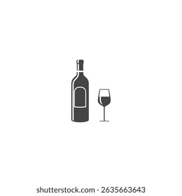 Wine Bottle and Glass Icon flat vector design