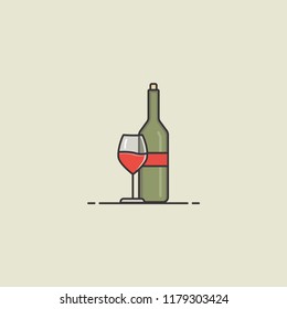 Wine bottle with wine glass icon isolated on gray background. Vector illustration