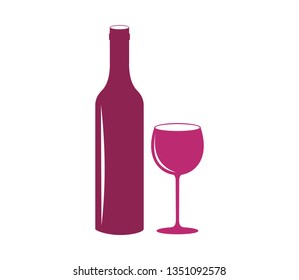 Wine bottle with wine glass icon isolated on white background. Vector illustration.