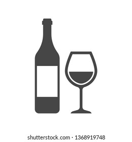 Wine bottle with wine glass icon isolated on white background. Vector illustration.