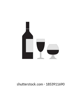 wine bottle and glass icon isolated on white background