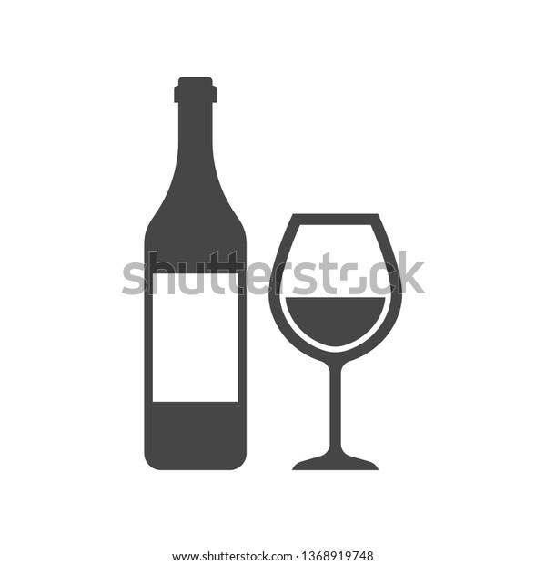 白い背景にワインボトルとワインガラスのアイコン ベクターイラスト