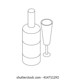 Wine bottle and wine glass icon isometric 3d style