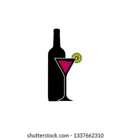 wine bottle and glass, icon logo design inspiration