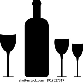 Wine bottle and glass  icon and logo, simple black graphic silhouette