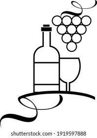  Wine bottle and glass icon and logo, simple black graphic silhouette