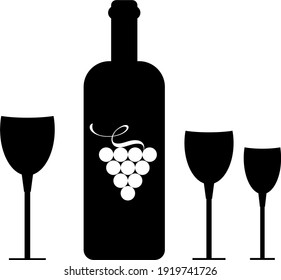 Wine bottle and glass icon and logo, simple black graphic silhouette