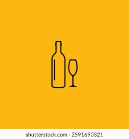 Wine bottle and glass icon logo flat vector design