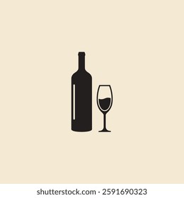 Wine bottle and glass icon logo flat vector design