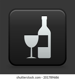 Wine Bottle and Glass Icon on Black and White Button 