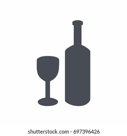 Wine Bottle and glass Icon on white background vector illustration