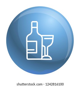 Wine bottle and glass icon. Outline wine bottle and glass vector icon for web design isolated on white background
