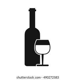 Wine bottle and glass icon in simple style on a white background vector illustration