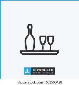 wine bottle and glass icon. simple outline wine bottle and glass vector icon. on white background.