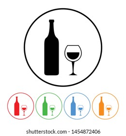 Wine bottle and wine glass icon in a thin line style vector wine symbol with four color variations