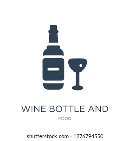 wine bottle and glass icon vector on white background, wine bottle and glass trendy filled icons from Food collection, wine bottle and glass vector illustration