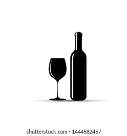 Wine bottle and wine glass icon vector design isolated on white background