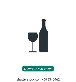 Wine bottle and glass icon vector